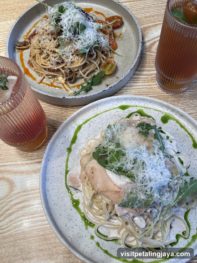 Pasta Dishes on Wooden Table