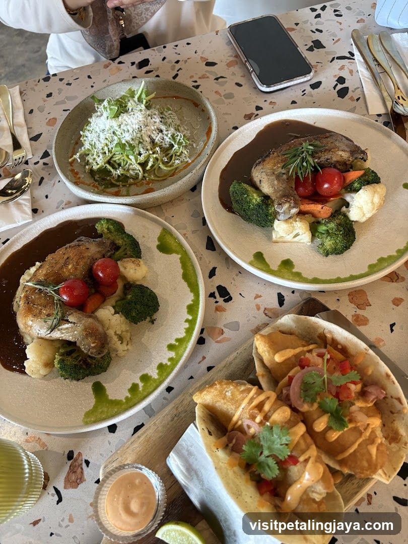 Dining Table with Chicken and Tacos