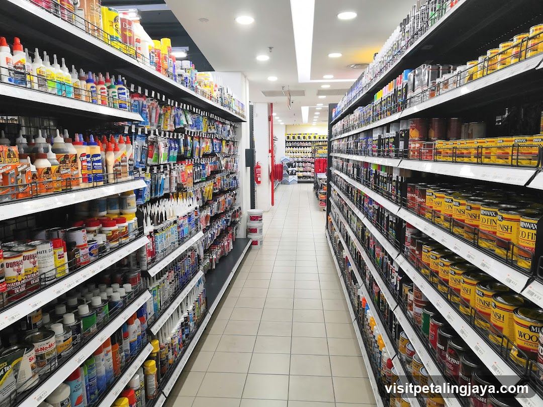 Interior of a hardware or paint store aisle