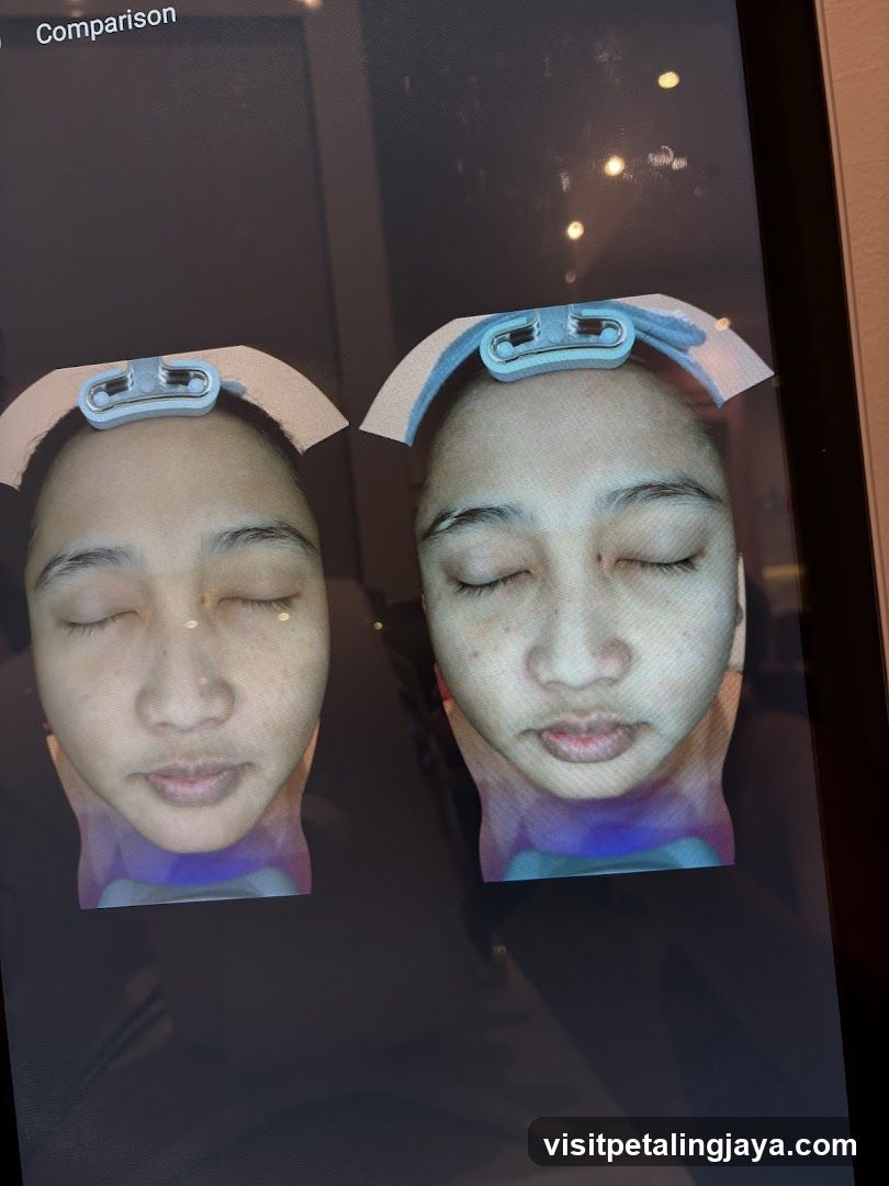 Comparison of facial skin condition with clips on forehead