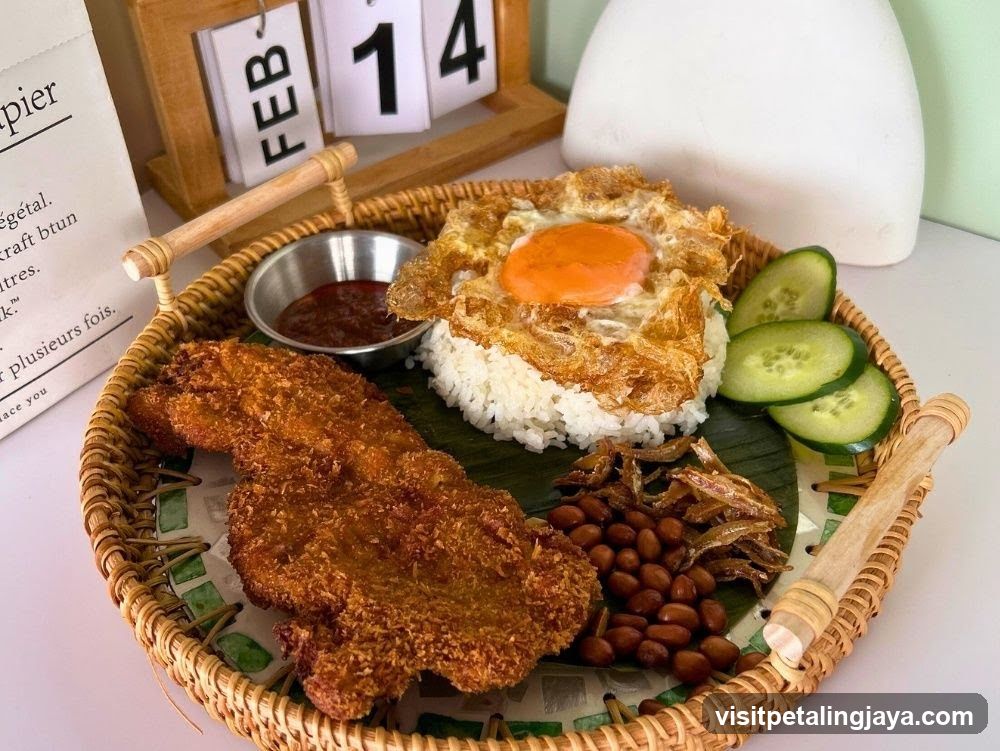 Nasi Lemak with Fried Chicken and Egg
