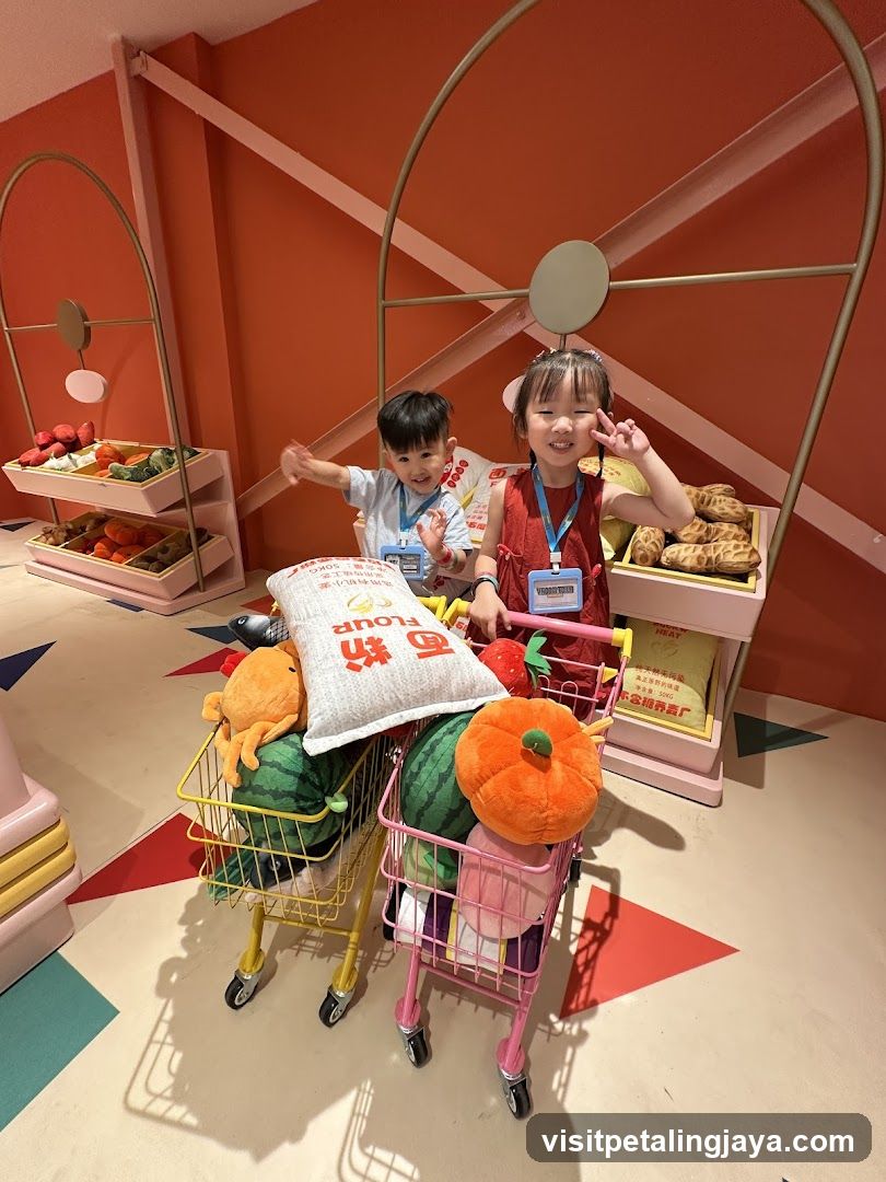 Kids Shopping Scene with Toy Carts