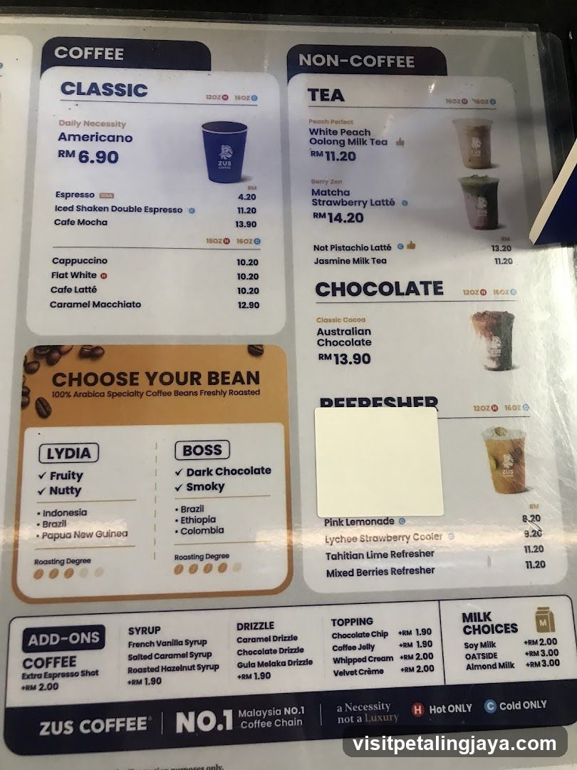 Zus Coffee Menu Board
