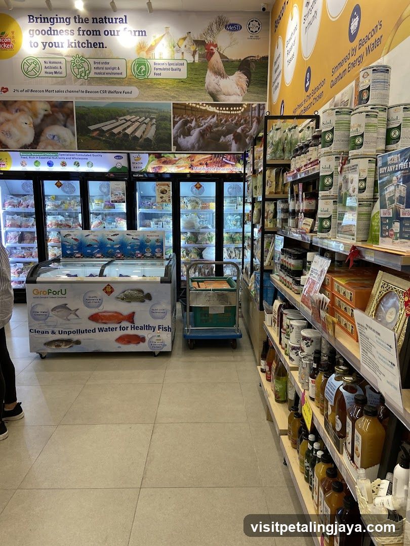 Grocery Store Interior with Fresh Produce and Meat Section