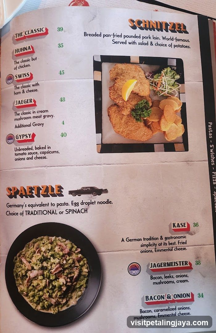 Schnitzel and Spaetzle Menu Page