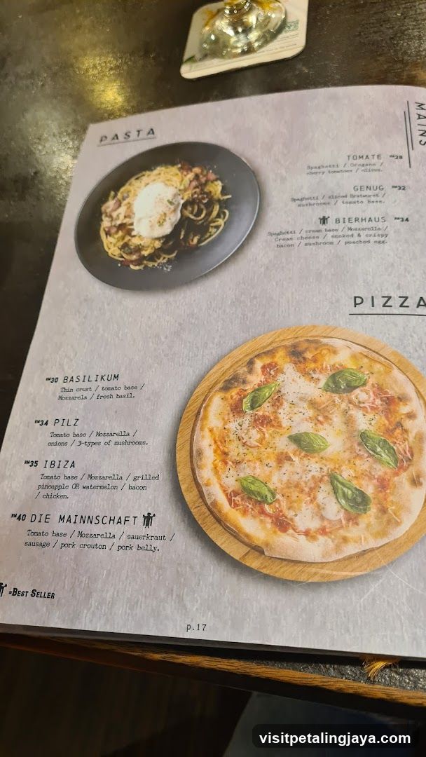 Pasta and Pizza Menu Page