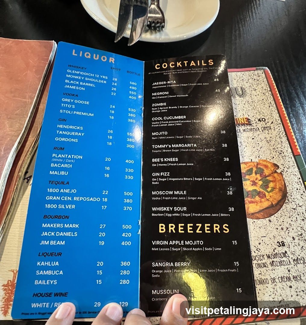 Liquor and Cocktails Menu