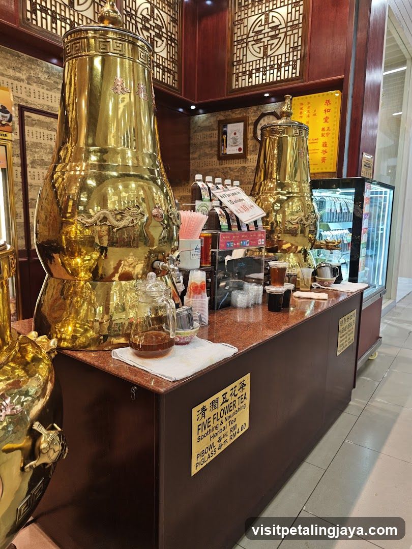 Tea Shop Interior with Golden Vessels