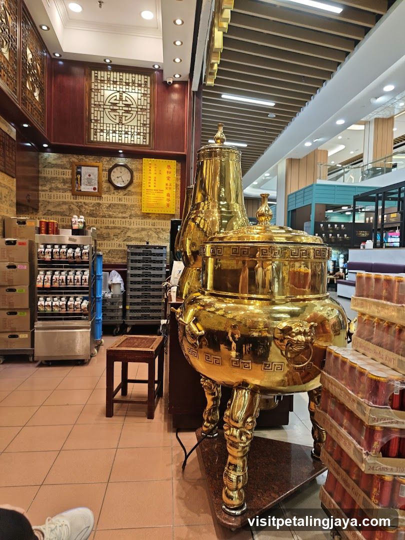 Interior of a Chinese-style shop with golden incense burner