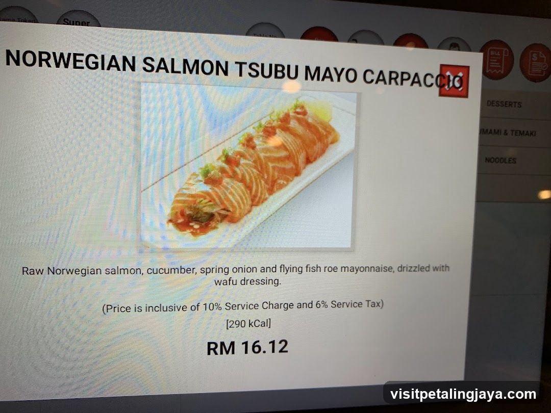Norwegian Salmon Tsubu Mayo Carpaccio Menu Item