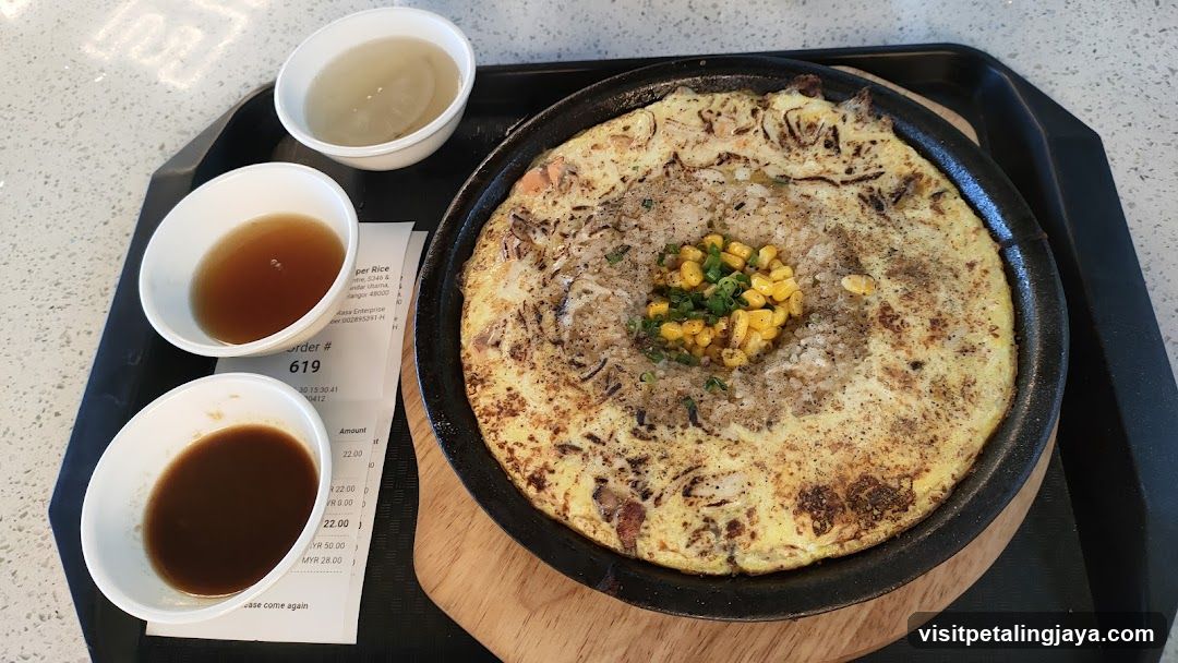 Sizzling Omelette with Corn and Sauce Bowls