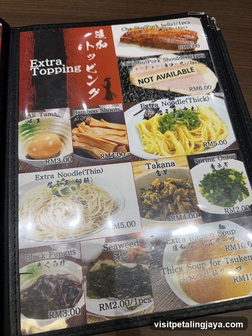 Extra Topping Menu
