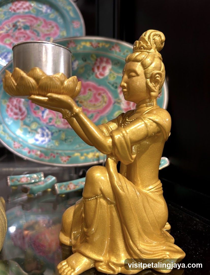 Golden Statue with Lotus Candle Holder