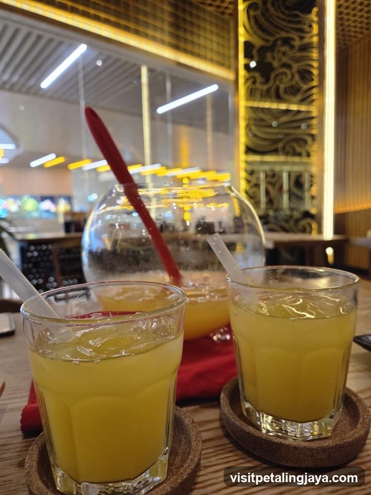 Yellow Juice Drinks at a Restaurant