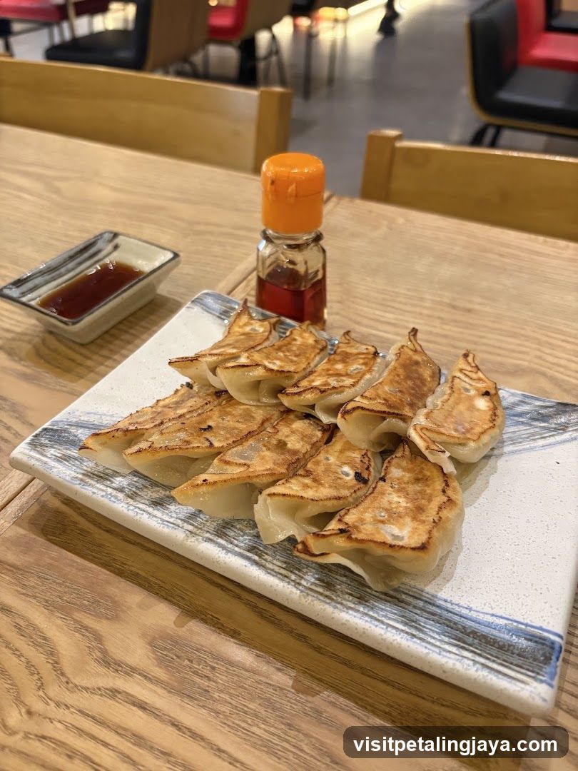 Gyoza on a wooden table