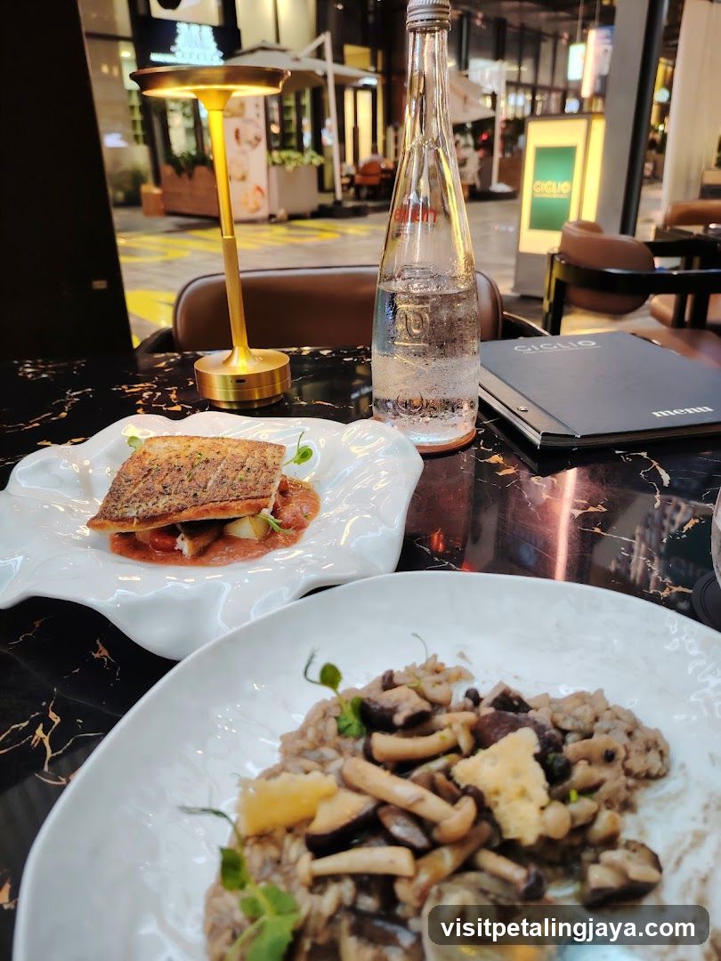 Dining Scene with Food and Water Bottle