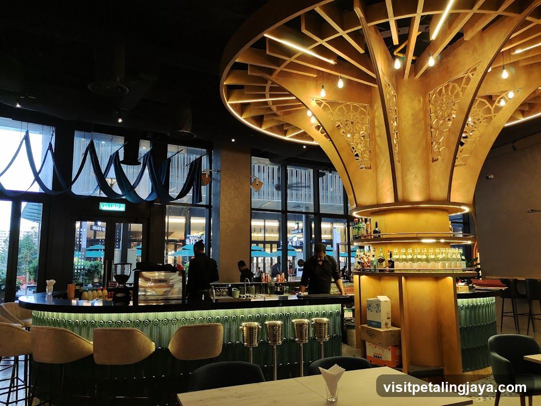 Modern Bar Interior with Decorative Column
