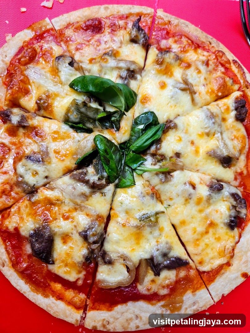 Cheese and Mushroom Pizza with Basil