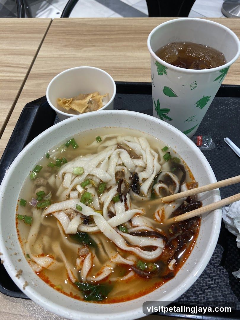 Noodle Bowl with Drink and Side Dish