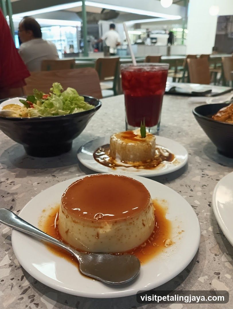 Caramel Pudding and Salad at a Cafe