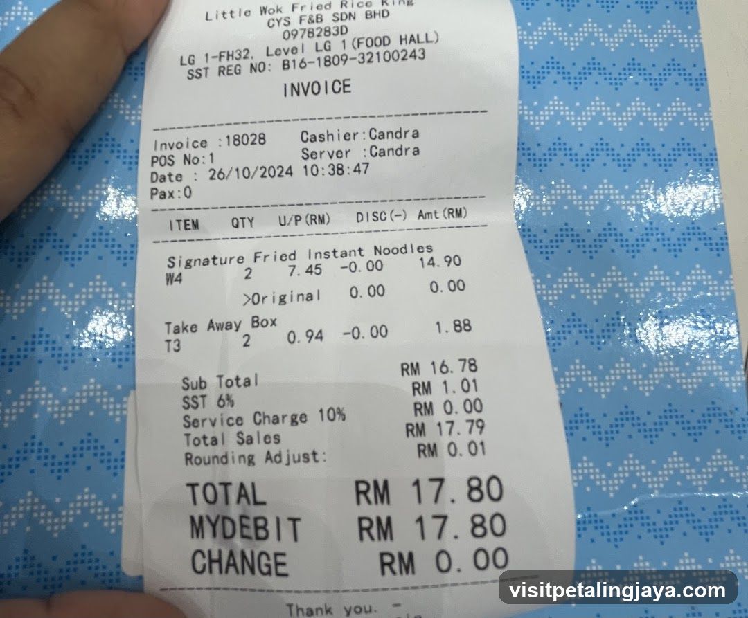 Receipt from Little Wok Fried Rice King
