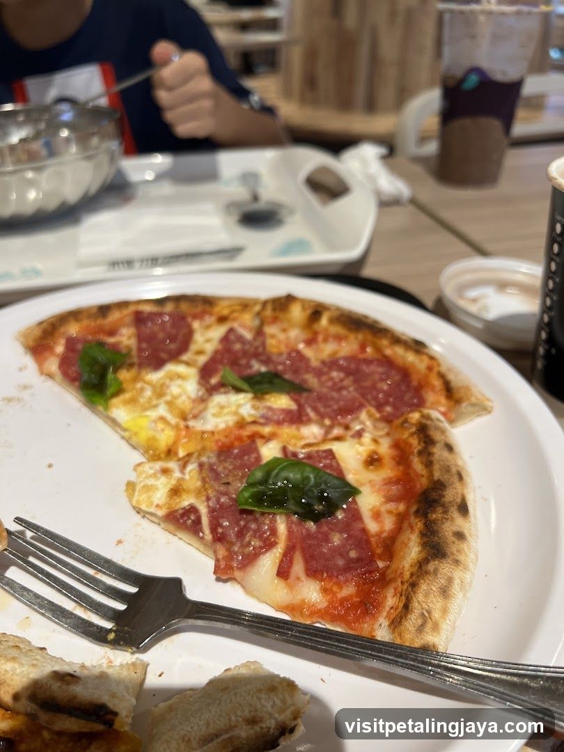 Pizza with Salami and Basil