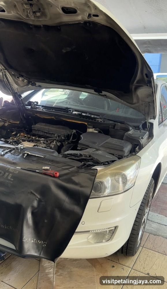 Car Engine Bay with Hood Open