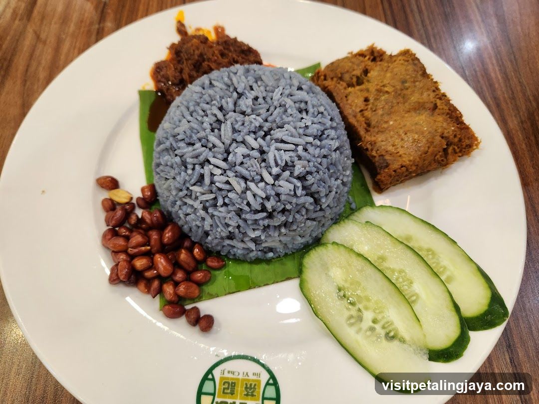 Nasi Lemak Plate with Blue Rice