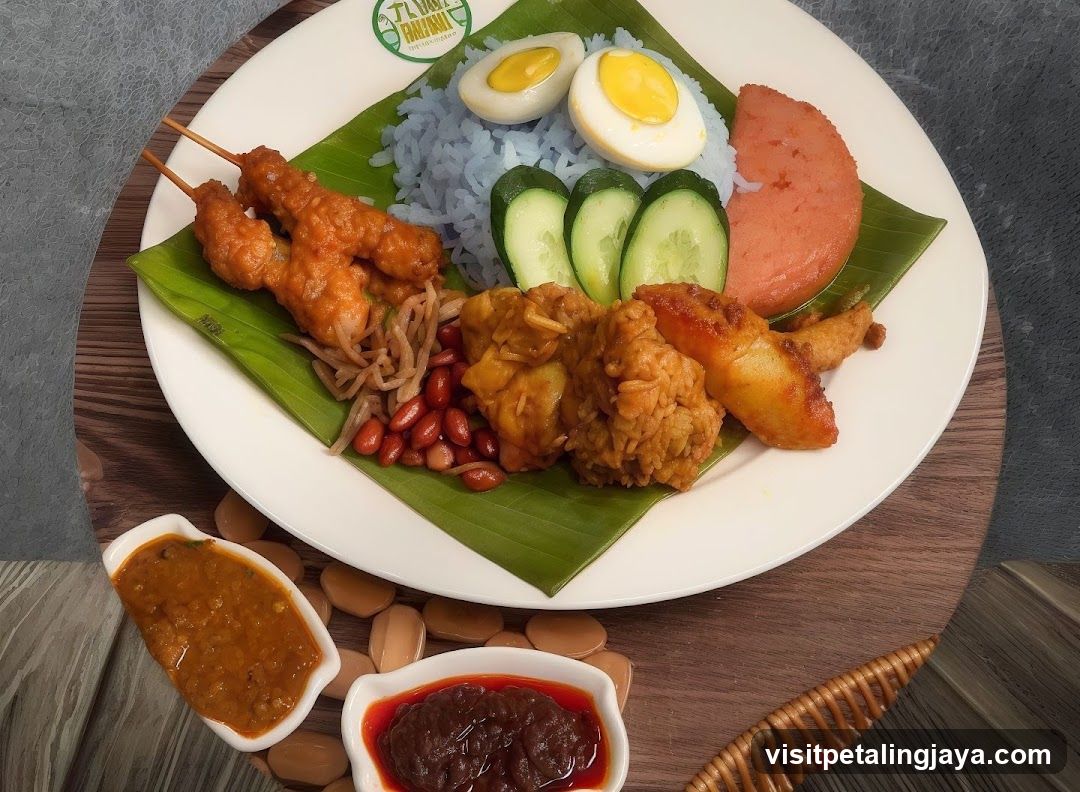 Nasi Lemak Plate with Side Dishes