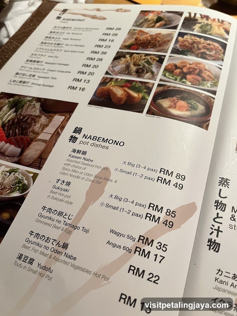 Japanese Pot Dish Menu