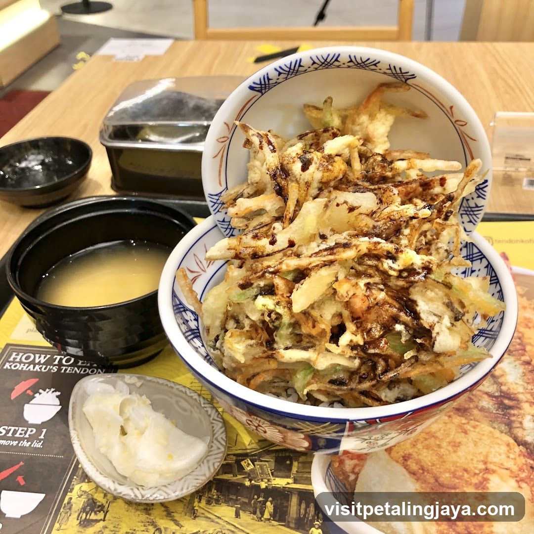 Tempura Bowl with Miso Soup and Pickles
