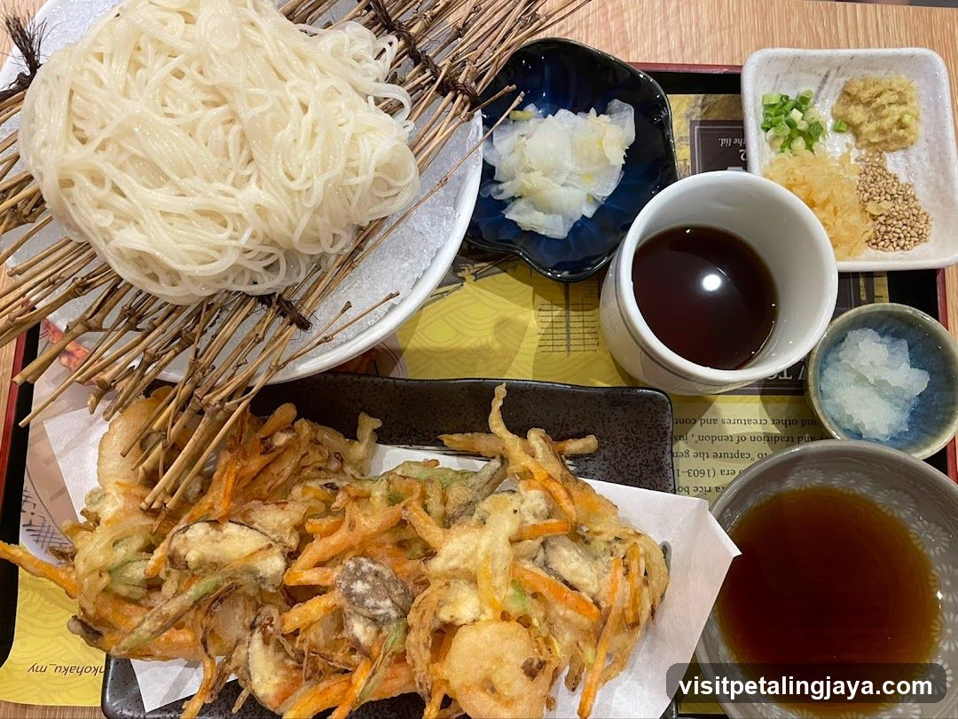Soba Noodles Meal with Tempura and Dipping Sauce
