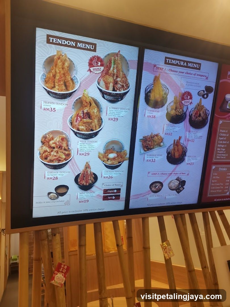 Tendon and Tempura Menu Display