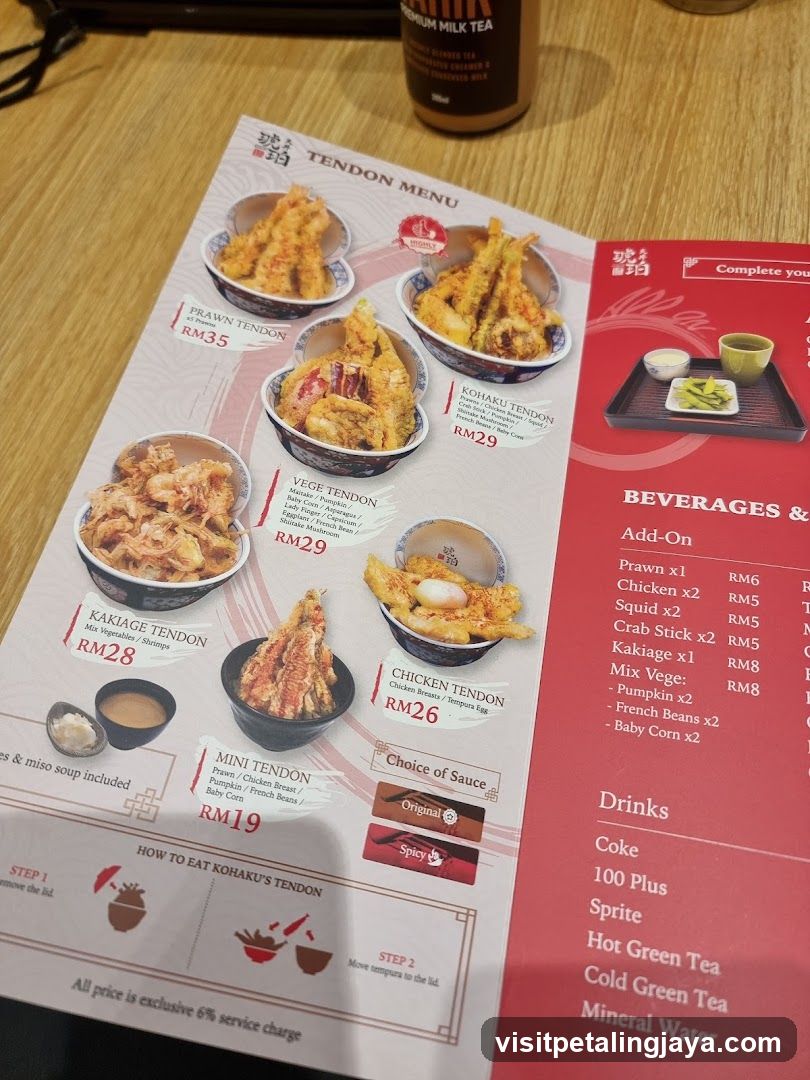 Tendon Menu & Beverage List