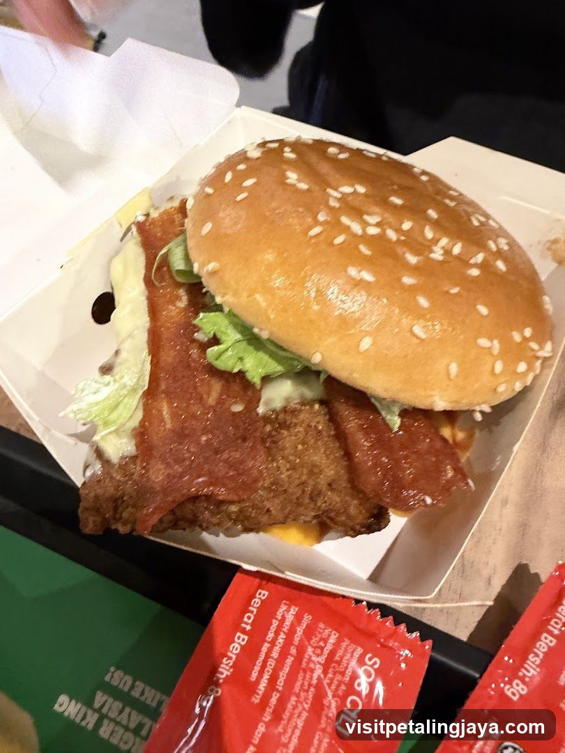 Burger with Bacon and Fried Chicken