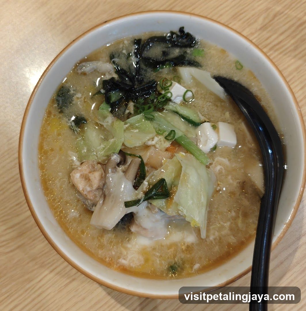 Bowl of Soup with Tofu and Vegetables