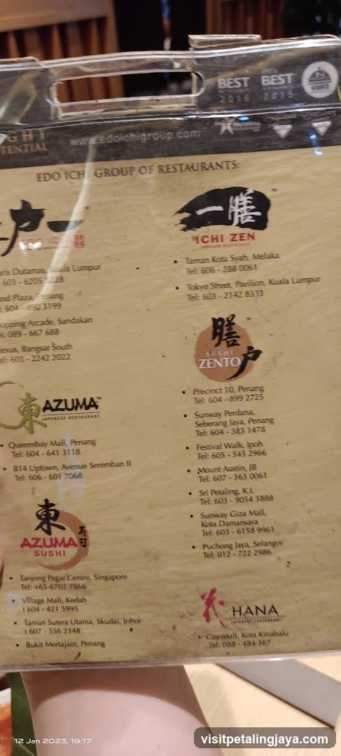 Edo Ich Group of Restaurants Menu