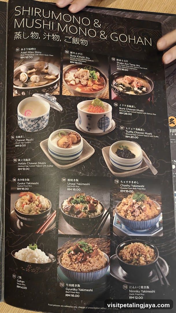 Shirumono & Mushimono & Gohan Menu