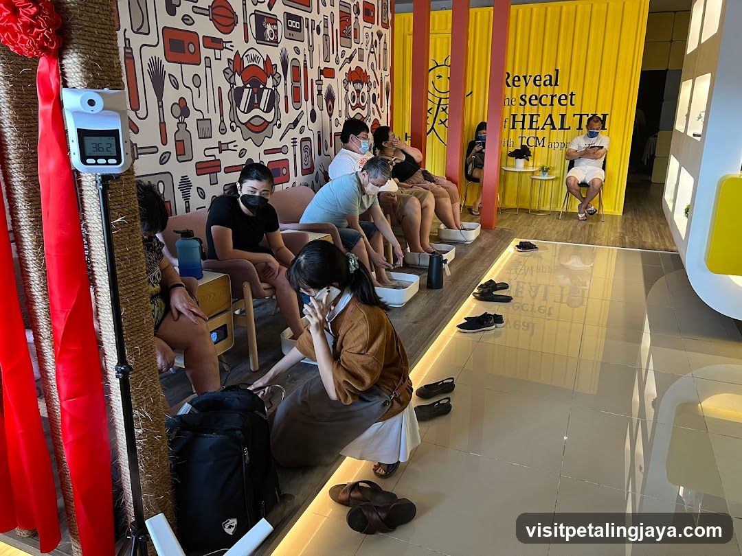 Interior of a wellness or spa center with foot soaking area