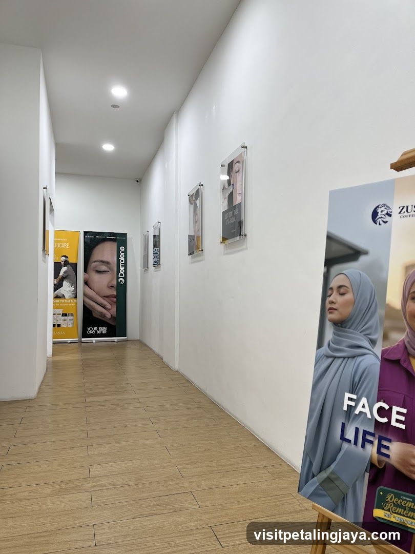 Interior hallway with promotional banners