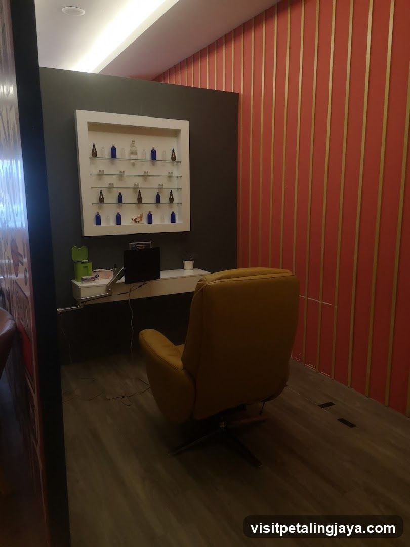 Interior Room with Yellow Chair and Display Shelf