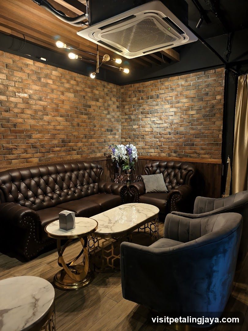 Interior Lounge with Brick Walls and Leather Seating