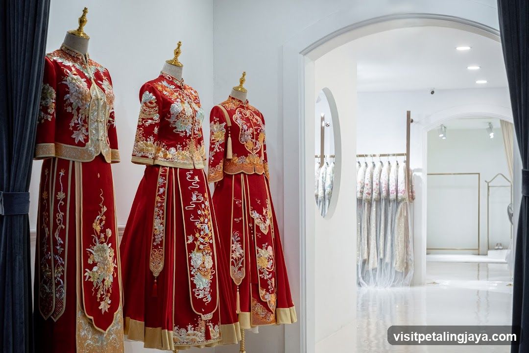 Red Embroidered Gown Display