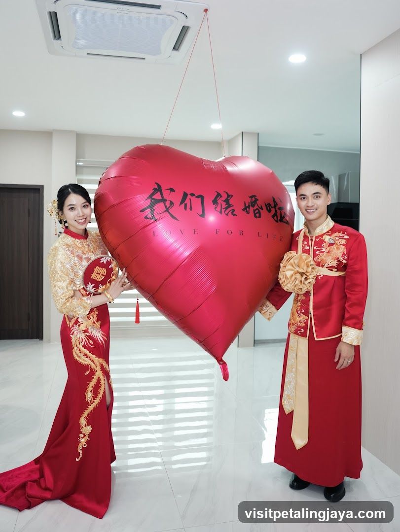 Wedding Couple with Heart Balloon