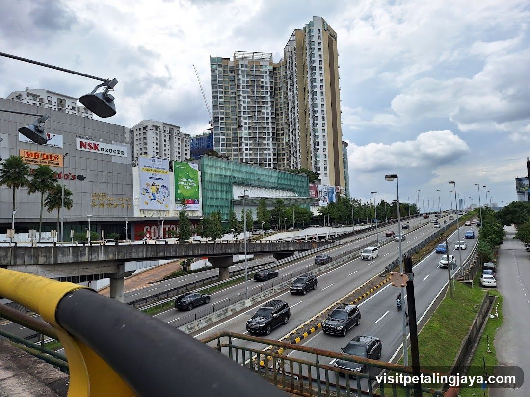 Urban Highway View with Commercial Buildings