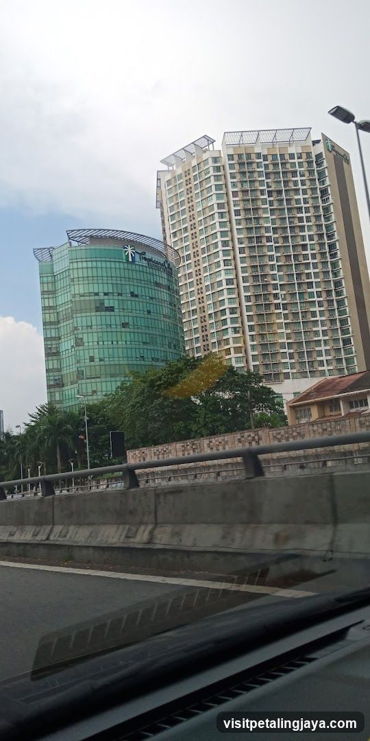 High-rise buildings from a car