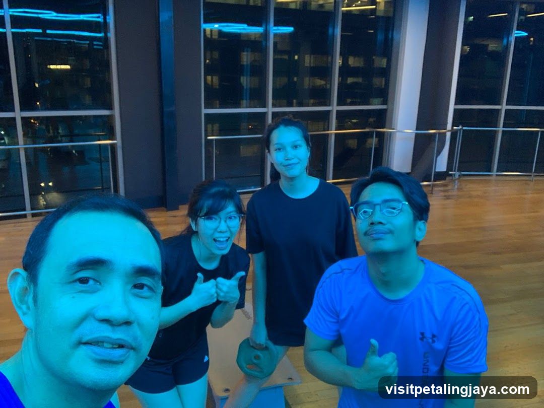 Group selfie in gym