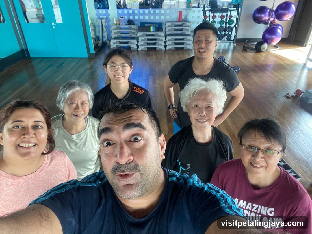 Group selfie in gym
