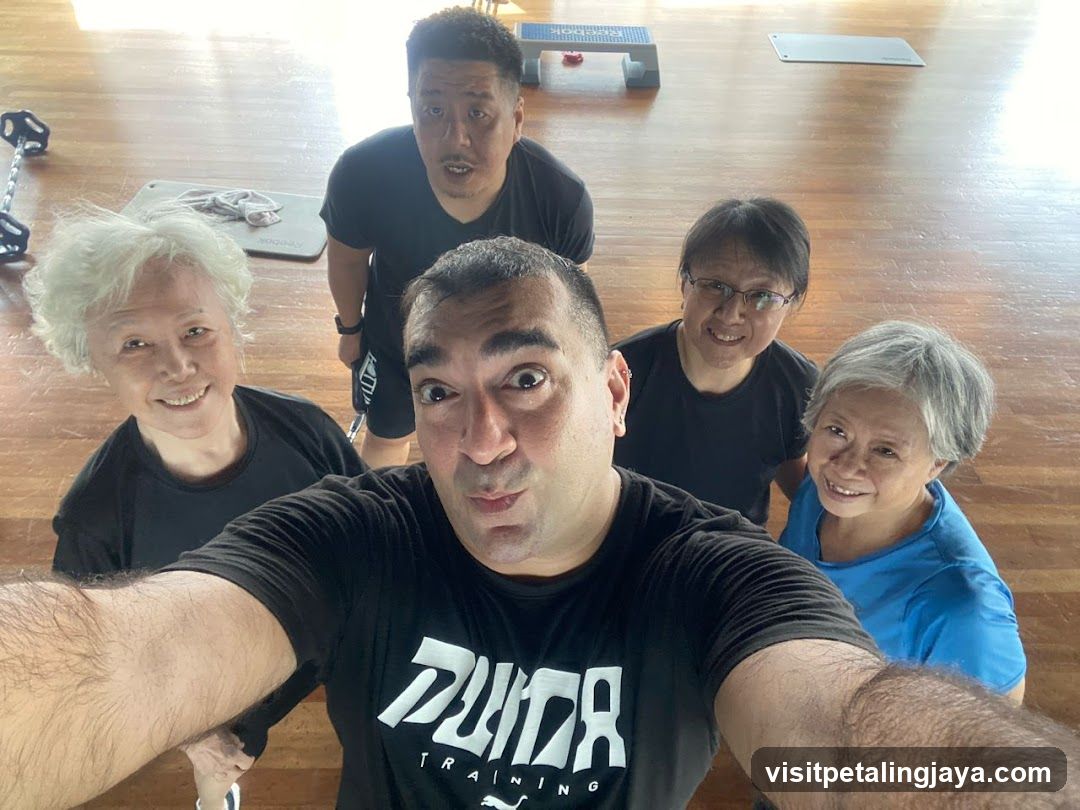 Group selfie in gym