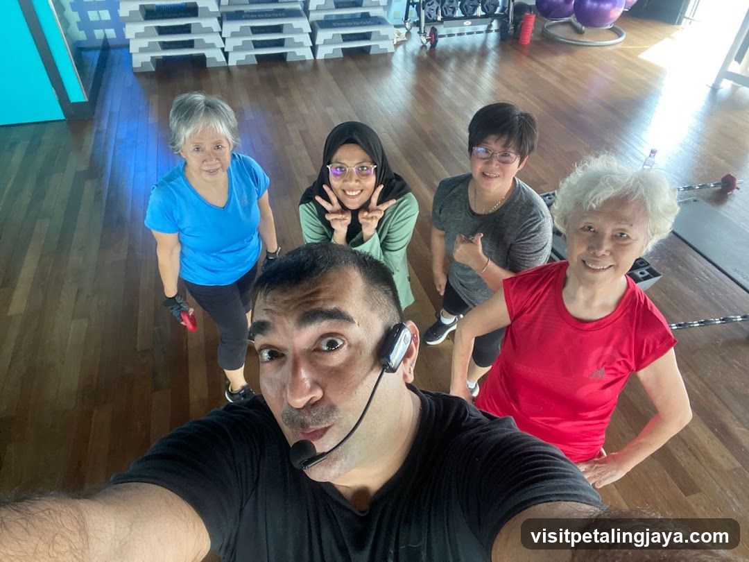 Gym selfie with instructor and class members